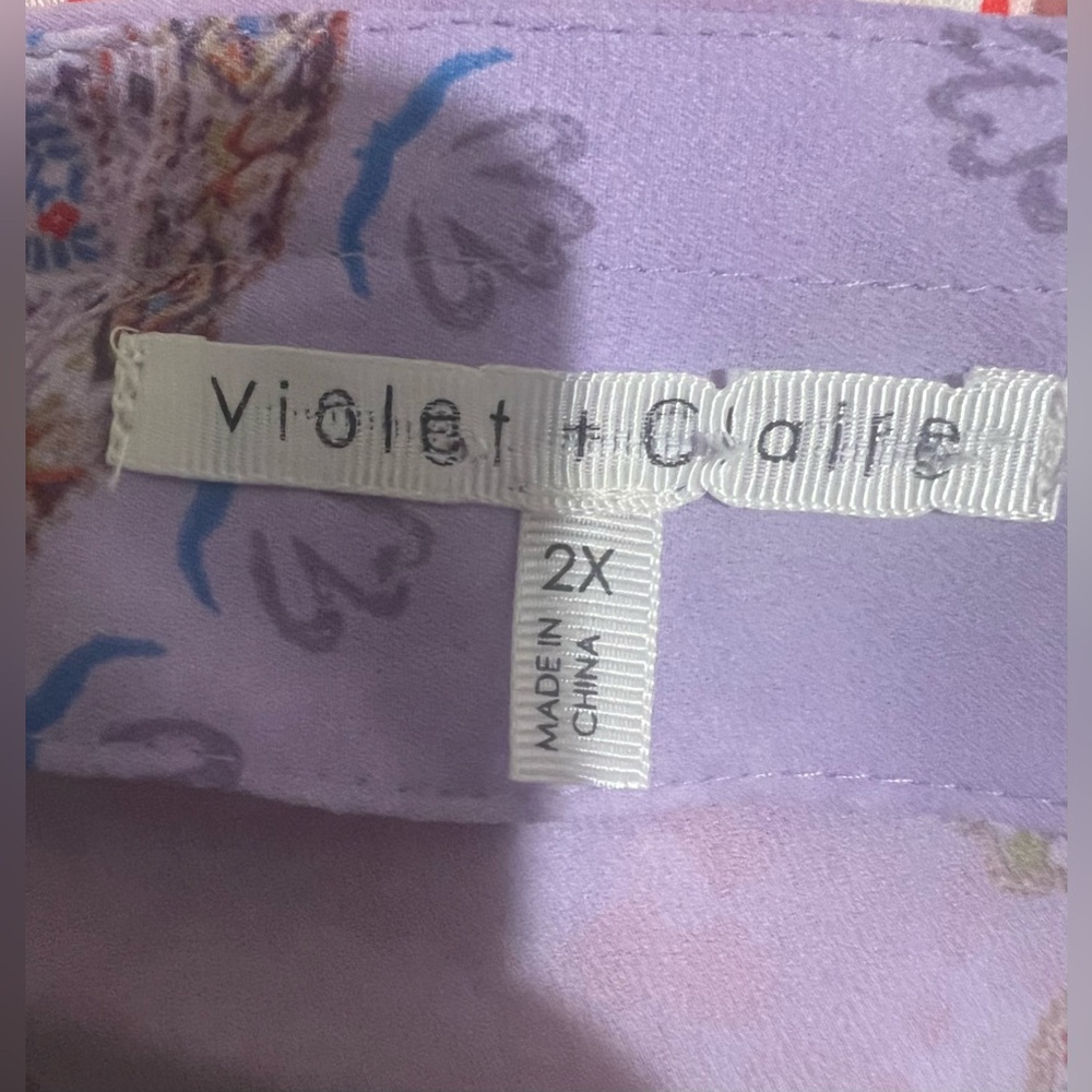 Violet & Claire 2X Top Tunic Purple Paisley Split Round Neck 3/4 Sleeve Bohemian - Picture 13 of 14